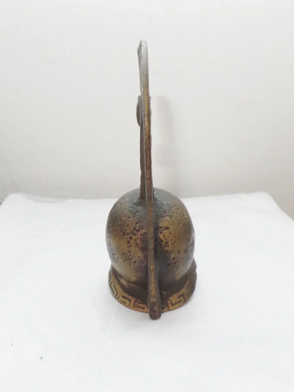 Vintage 5”  Greek Bronze Helmet w/ Patina Spartan Desk Bell